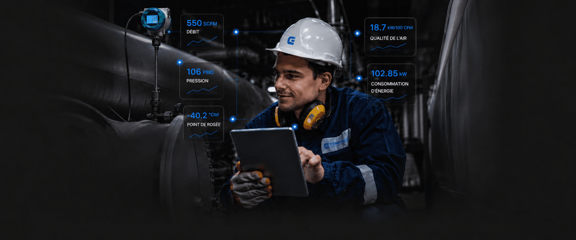 Surveillance a distance analyses énergétique compresseurs industriels